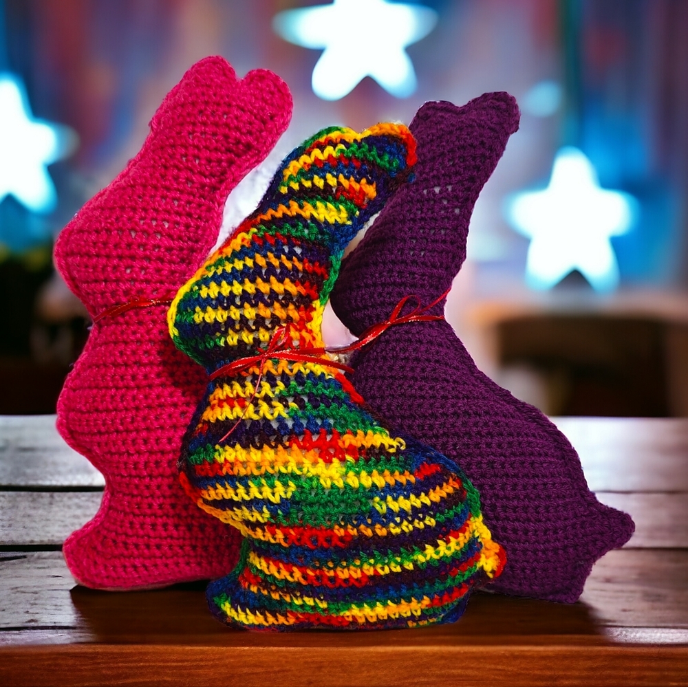 Handmade Crochet Chocolate Easter Bunny Rainbow Pillow Stuffed Animal Toy